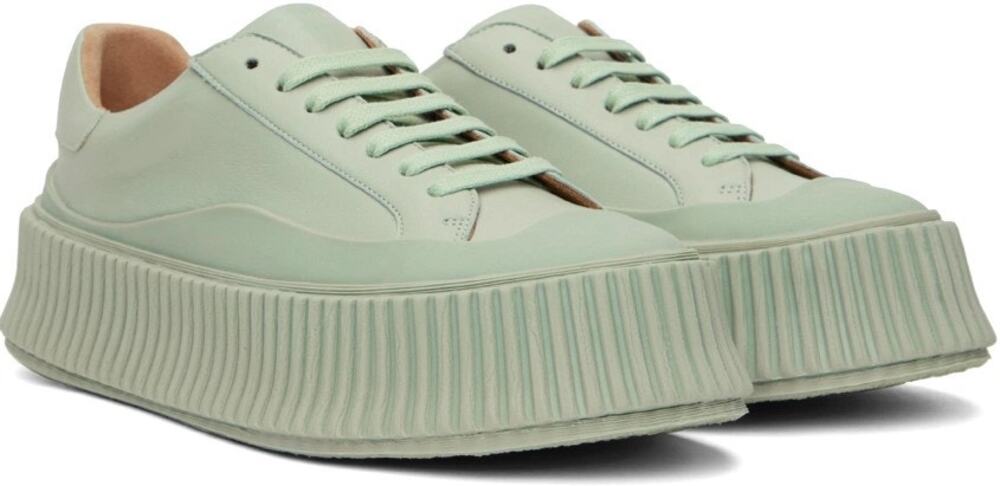 Jil Sander Jade Green Grained Leather Platform Sneakers EU 38 US 8 Low Top Cap